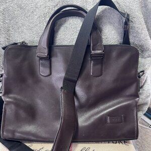 Tumi Brown Leather Harrison Seneca Slim Laptop Messenger Briefcase 63000B
